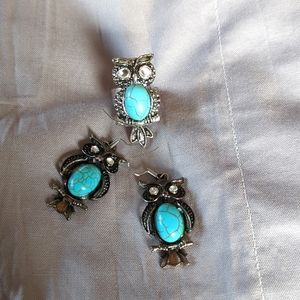 Vintage inspired owl earrings and ring set